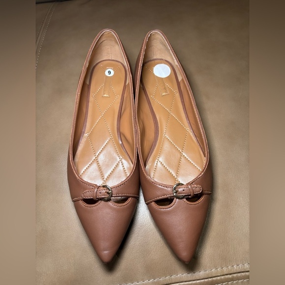 Talbots Shoes - Talbots Brown minimalist Leather Flats with Buckle Detail